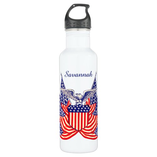 Vintage Patriotic American Flag Fourth of July Stainless Steel Water Bottle