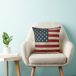 Vintage Patriotic American Flag, Fourth of July Throw Pillow