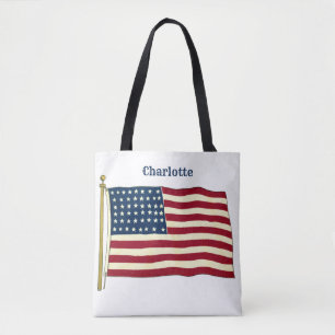 Vintage Patriotic American Flag, Fourth of July Tote Bag
