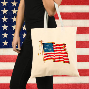 Vintage Patriotic American Flag, Fourth of July Tote Bag
