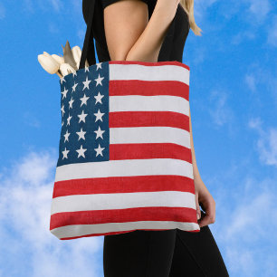 Vintage Patriotic American Flag, Fourth of July Tote Bag