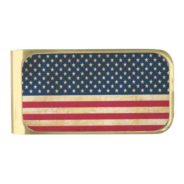 Vintage Patriotic American Flag Gold Finish Money Clip (Front)