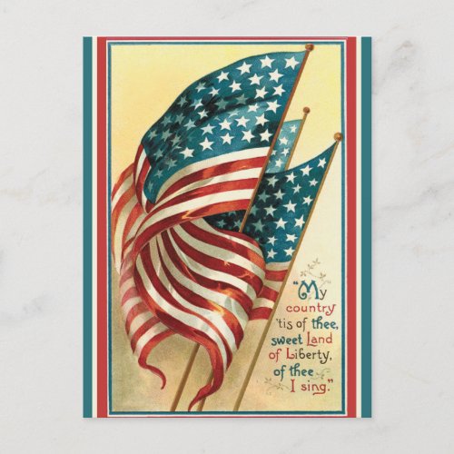 Vintage Patriotic American Flag Land of Liberty Holiday Postcard