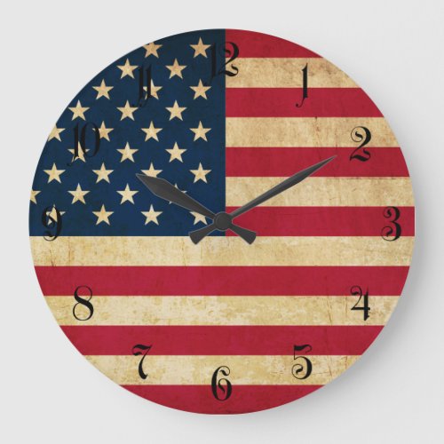 Vintage Patriotic American Flag Large Clock