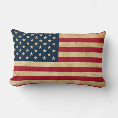 Vintage Patriotic American Flag Lumbar Pillow