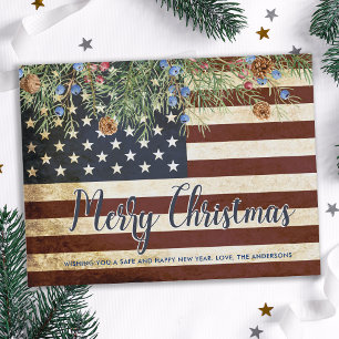 Vintage Patriotic American Flag Merry Christmas Holiday Postcard