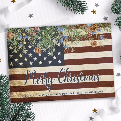 Vintage Patriotic American Flag Merry Christmas  Note Card