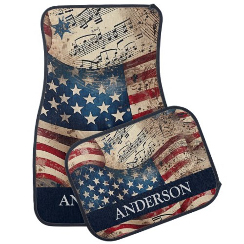 Vintage Patriotic American Flag Music Note Car Floor Mat