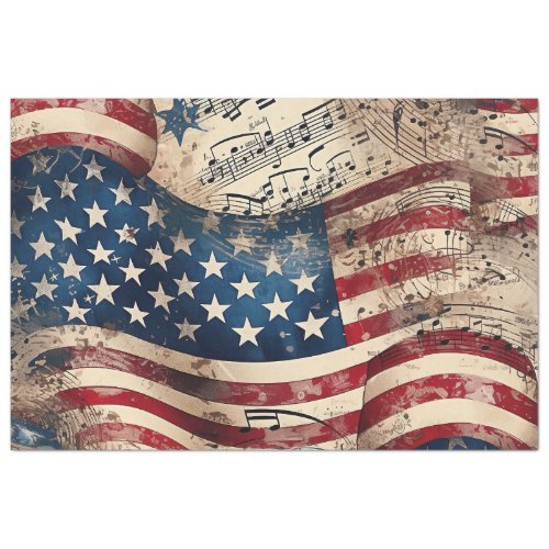 Vintage Patriotic American Flag Music Note Tissue Paper