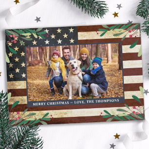 Vintage Patriotic American Flag Photo Christmas Holiday Card