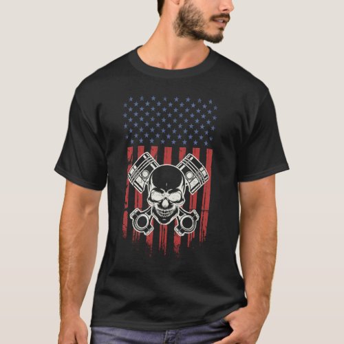 Vintage Patriotic American Flag Piston Muscle Car T_Shirt