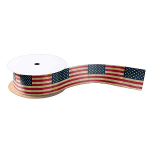Vintage Patriotic American Flag Satin Ribbon