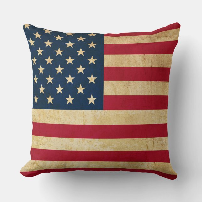 Vintage Patriotic American Flag Throw Pillow (Front)