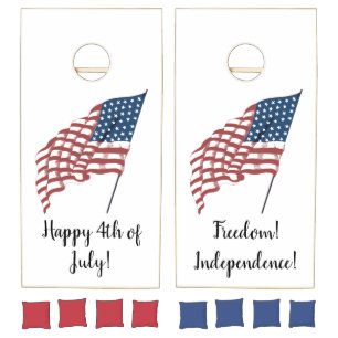 Vintage Patriotic American Flag Waving in the Wind Cornhole Set