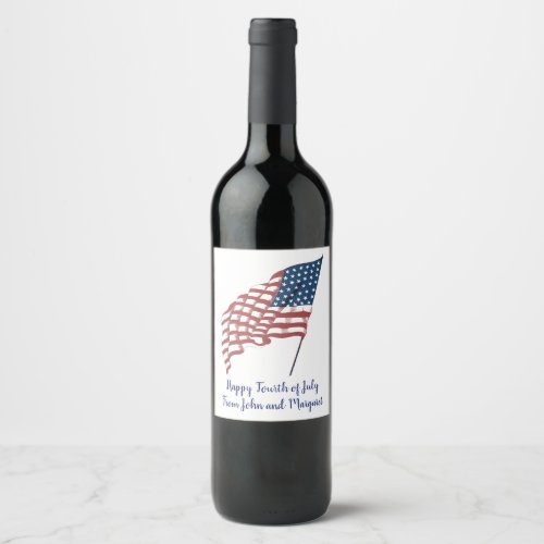 Vintage Patriotic American Flag Waving in the Wind Wine Label