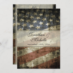 Vintage Patriotic American Flag with RSVP Wedding Invitation