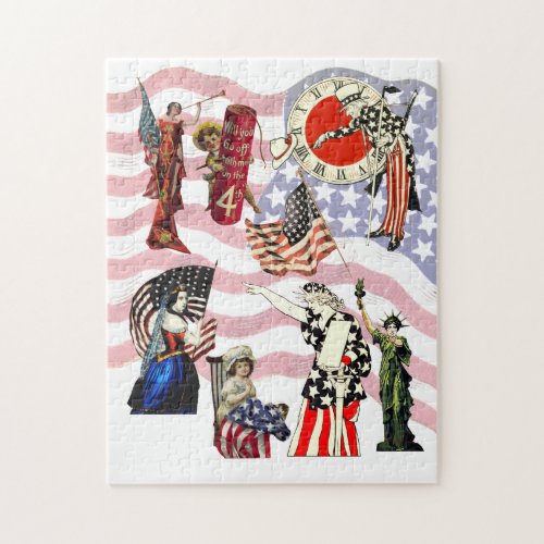 Vintage Patriotic Americana 4th of july Art Collag Jigsaw Puzzle