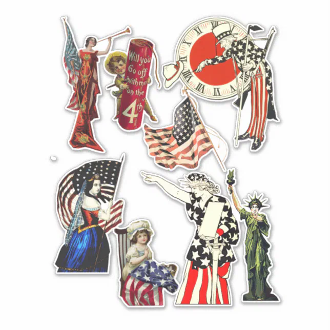 Vintage Patriotic Americana 4th of july Art Collag Sticker | Zazzle