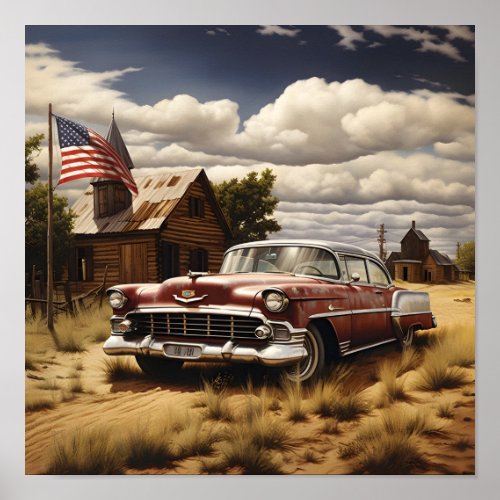 Vintage patriotic americana car digital print