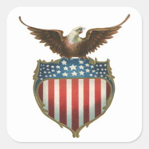 Vintage Patriotic, Bald Eagle with American Flag Square Sticker