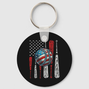 Vintage Patriotic Baseball 4th Of July Usa America Keychain