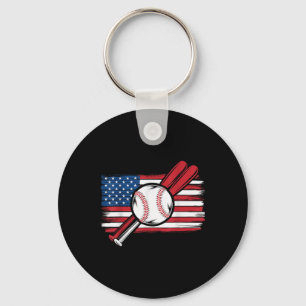 Vintage Patriotic Baseball 4th Of July Usa America Keychain