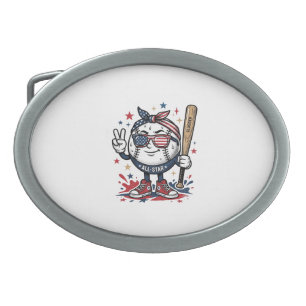 Vintage Patriotic Baseball Mascot Shirt Design_1 Belt Buckle