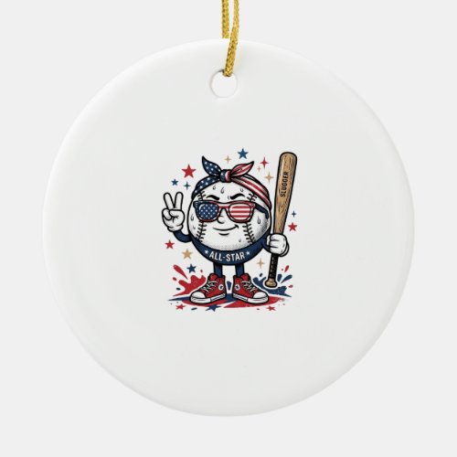 Vintage Patriotic Baseball Mascot Shirt Design_1 Ceramic Ornament