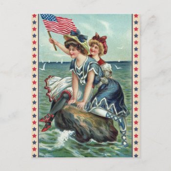 Vintage Patriotic Beach Women Postcard by vintageamerican at Zazzle