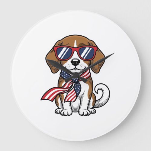 Vintage Patriotic Beagle Dog Sunglasses Shirt_1 Large Clock