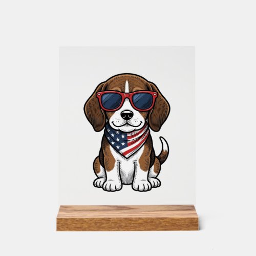Vintage Patriotic Beagle Puppy Sunglasses Shirt_1 Acrylic Sign
