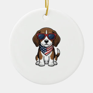 Vintage Patriotic Beagle Puppy Sunglasses Shirt_1 Ceramic Ornament