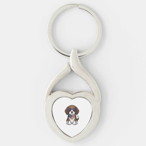 Vintage Patriotic Beagle Puppy Sunglasses Shirt_1 Keychain