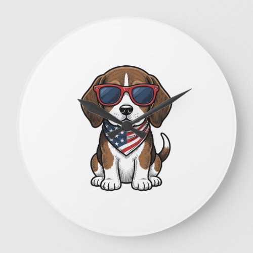 Vintage Patriotic Beagle Puppy Sunglasses Shirt_1 Large Clock