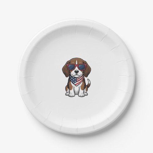 Vintage Patriotic Beagle Puppy Sunglasses Shirt_1 Paper Plates