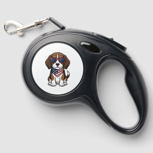 Vintage Patriotic Beagle Puppy Sunglasses Shirt_1 Retractable Pet Leash