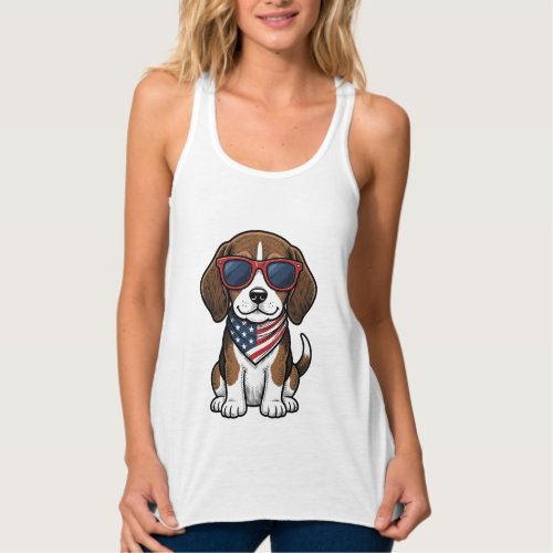 Vintage Patriotic Beagle Puppy Sunglasses Shirt_1 Tank Top