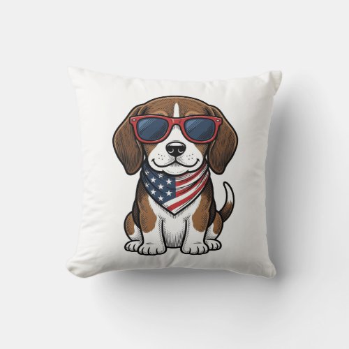 Vintage Patriotic Beagle Puppy Sunglasses Shirt_1 Throw Pillow