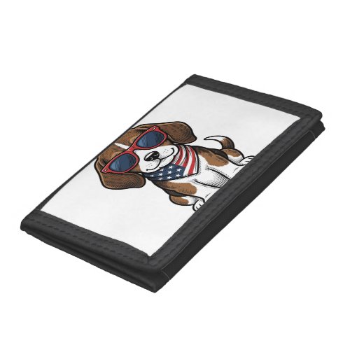 Vintage Patriotic Beagle Puppy Sunglasses Shirt_1 Trifold Wallet