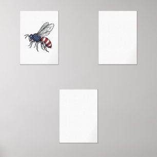 Vintage Patriotic Bee Vector Graphic Shirt Design_ Wall Art Sets