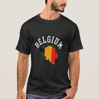 Vintage Patriotic Belgium Flag Map Distressed T-Shirt