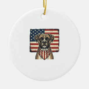 Vintage Patriotic Boxer Dog Flag Shirt Design_1 Ceramic Ornament