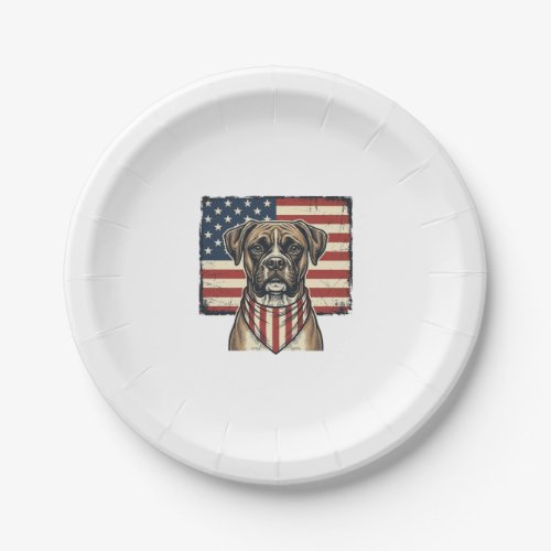 Vintage Patriotic Boxer Dog Flag Shirt Design_1 Paper Plates