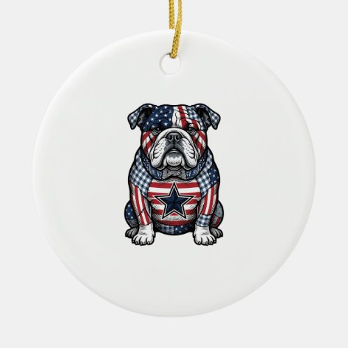 Vintage Patriotic Bulldog Vector Shirt Design_1 Ceramic Ornament