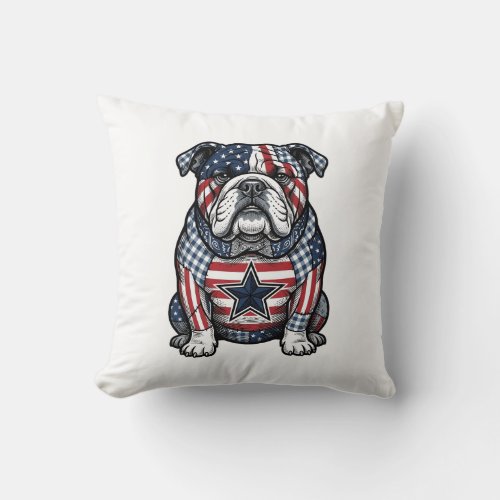 Vintage Patriotic Bulldog Vector Shirt Design_1 Throw Pillow