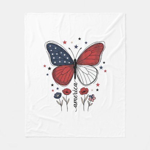 Vintage Patriotic Butterfly America Shirt Design_1 Fleece Blanket