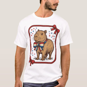 Vintage Patriotic Capybara Bow Tie Shirt Design_1