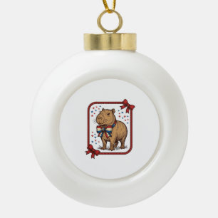 Vintage Patriotic Capybara Bow Tie Shirt Design_1 Ceramic Ball Christmas Ornament