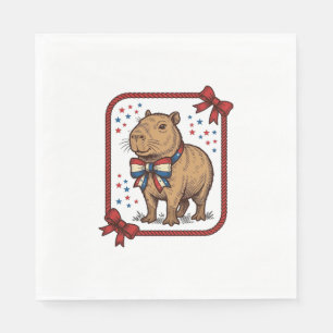 Vintage Patriotic Capybara Bow Tie Shirt Design_1 Napkins