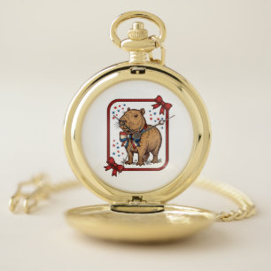 Vintage Patriotic Capybara Bow Tie Shirt Design_1 Pocket Watch